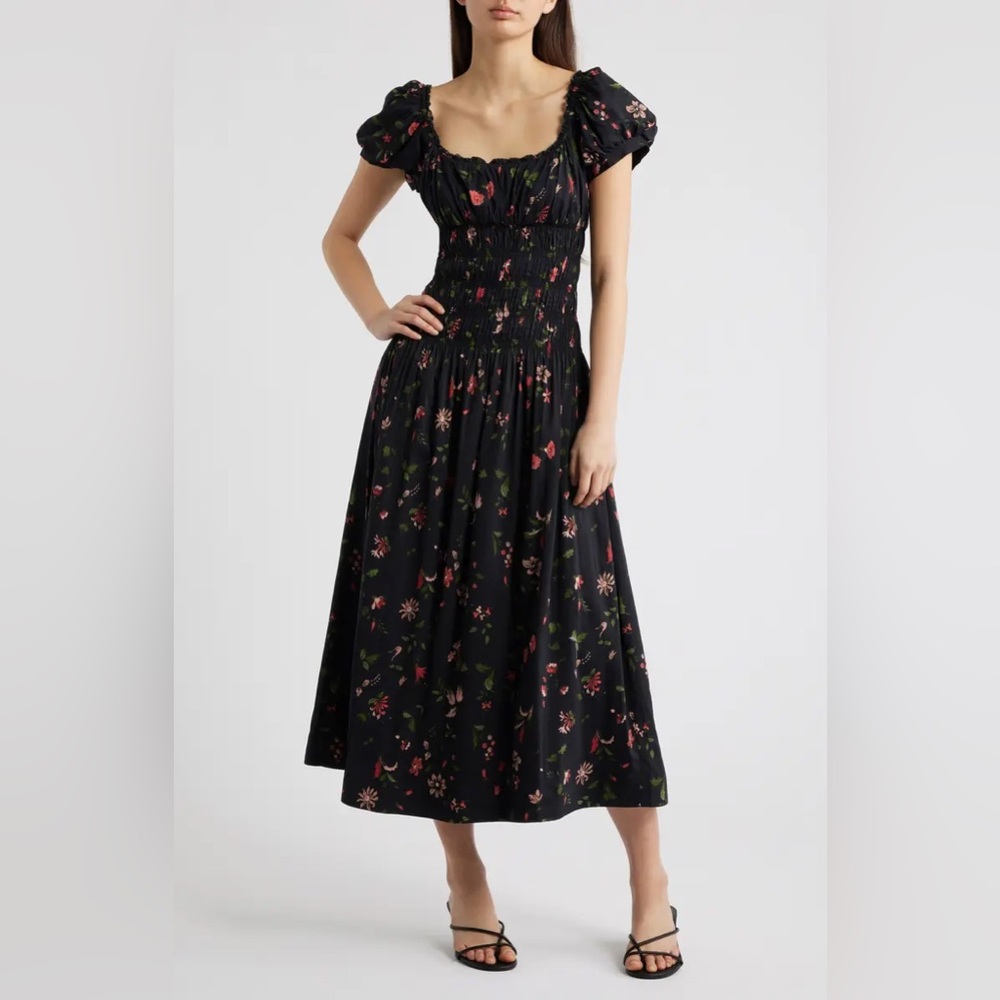 NWT Reformation Black Floral Midi Dress